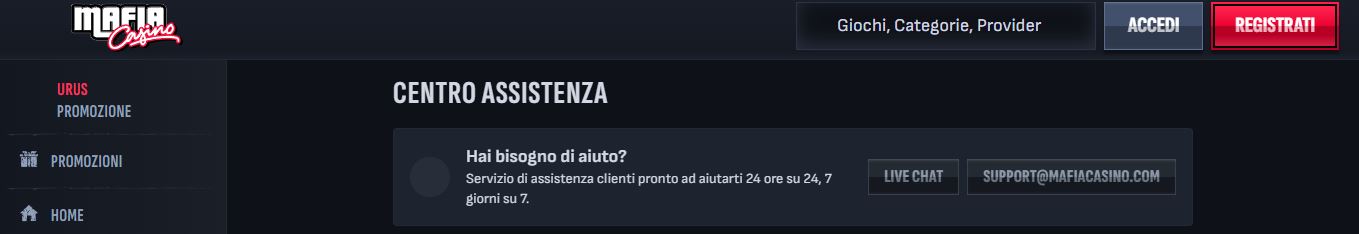 Contatta il supporto Mafia Casino via live chat