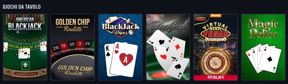 Gioca a blackjack roulette e poker sul sito