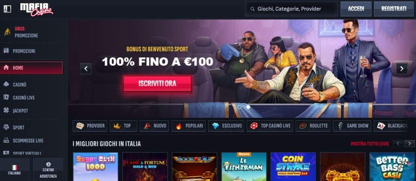 Visita la homepage di Mafia Casino e scopri i giochi